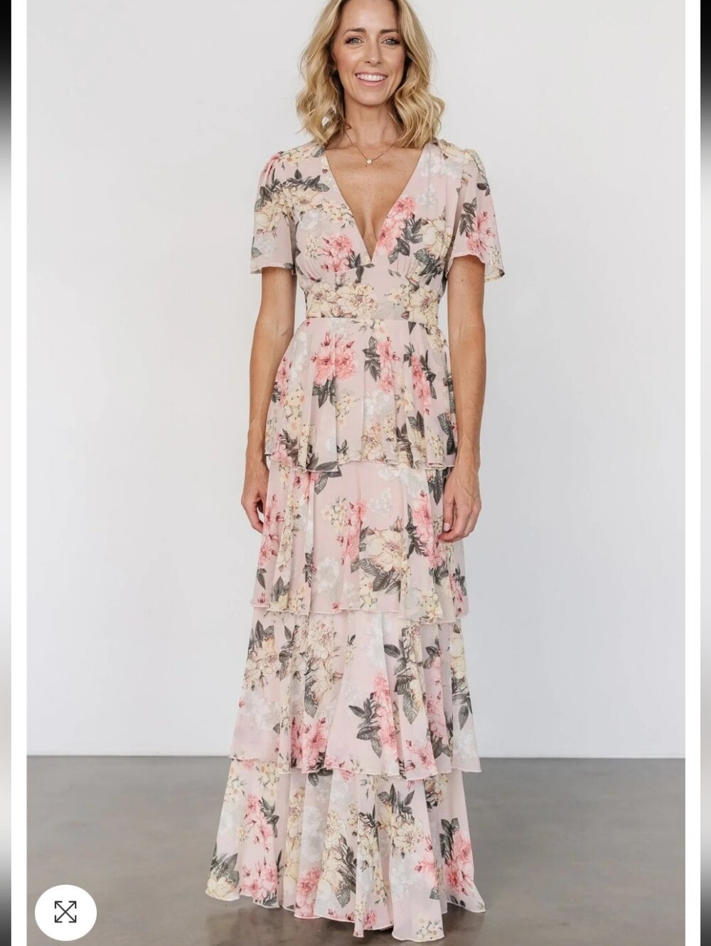 NWT Baltic Born Montaigne Maxi Dress Chiffon Pale Blush Floral Women's Large - Picture 4 of 14
